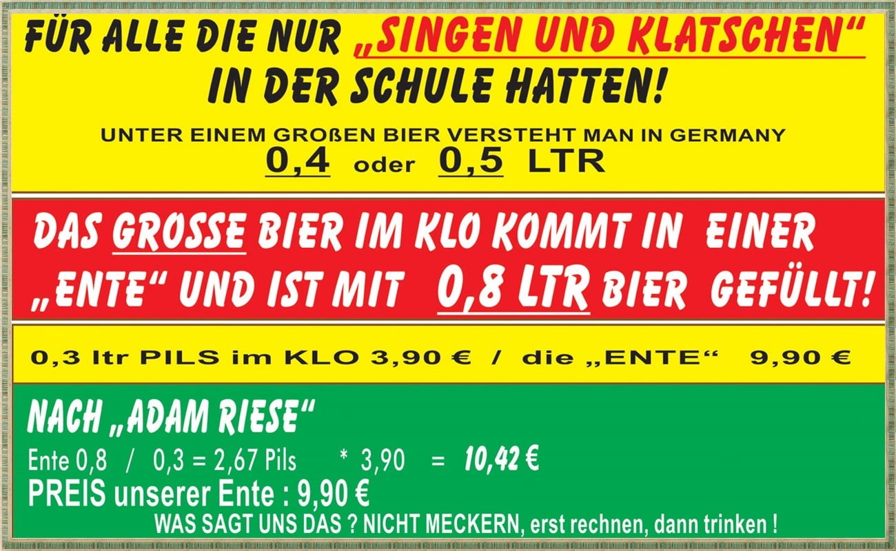 Riesenbier »Ente« mit 0,8 Litern für 9,90 Euro.